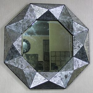 Cermin Dinding Hexagonal Mirror D90cm Silver Finshing
